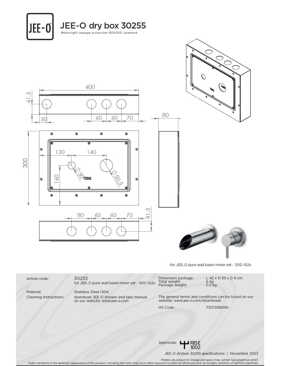 BOX 300 för JEE-O Pure Wall Basin Mixer Set – bild 2